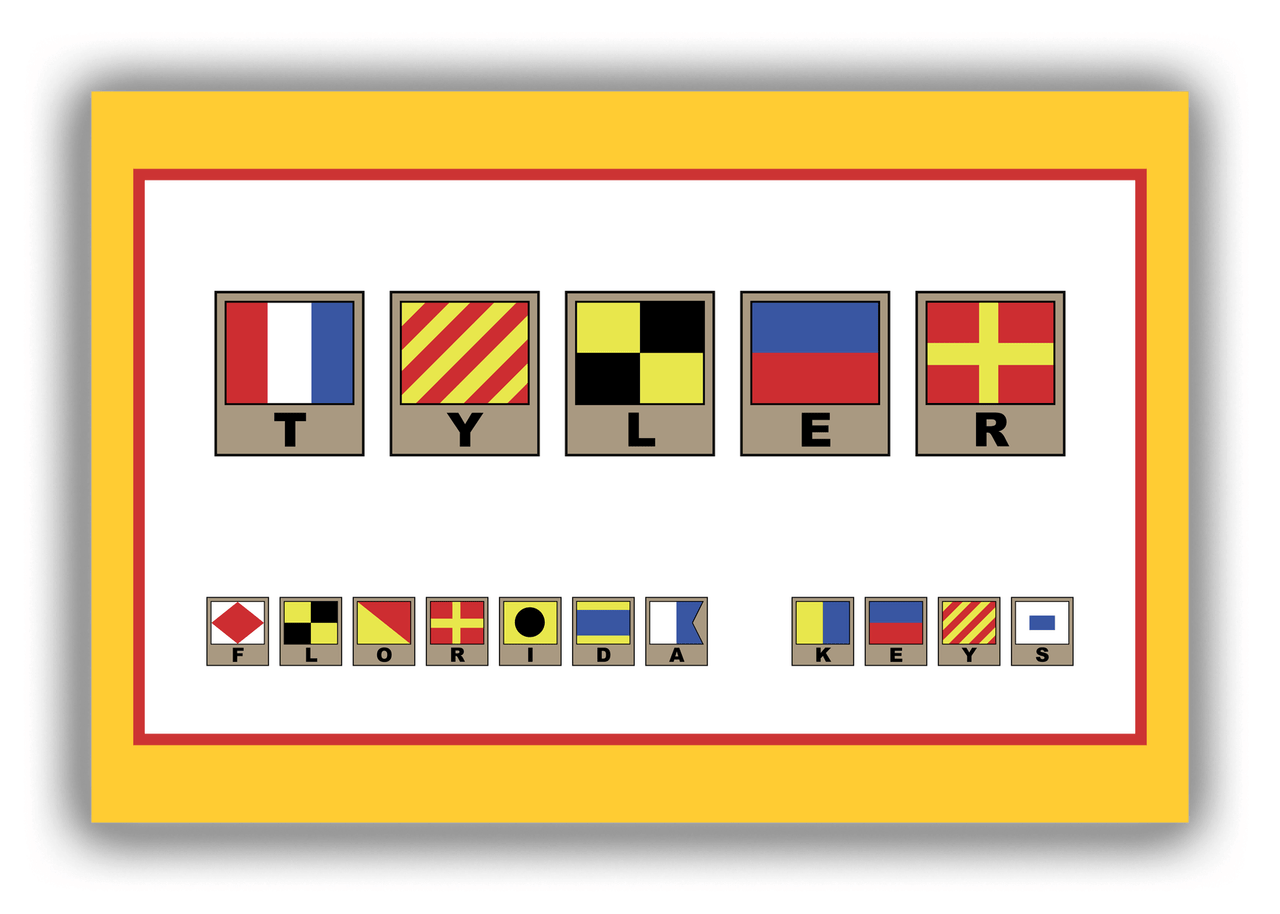 Personalized Nautical Flags Canvas Wrap & Photo Print II - Yellow and Red - Flags with Light Brown Frames - Front View