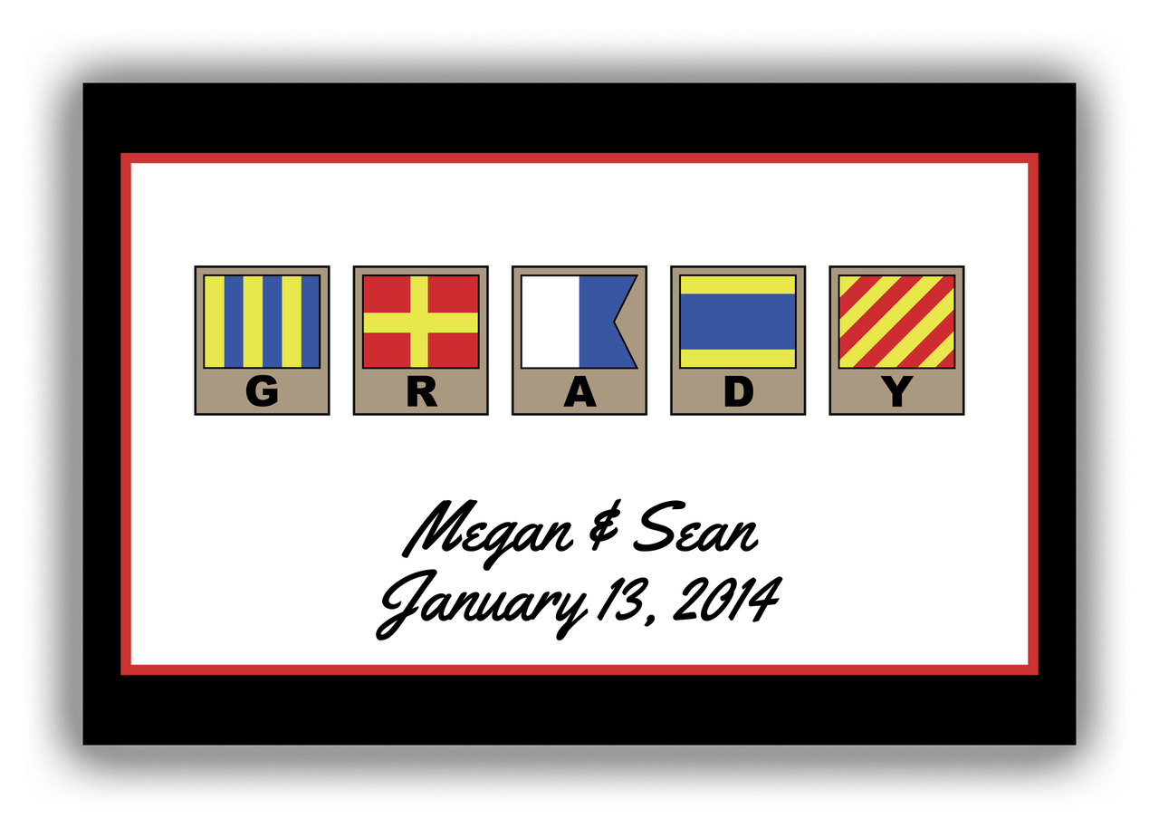 Personalized Nautical Flags Canvas Wrap & Photo Print III - Black and Red - Flags with Light Brown Frames - Front View