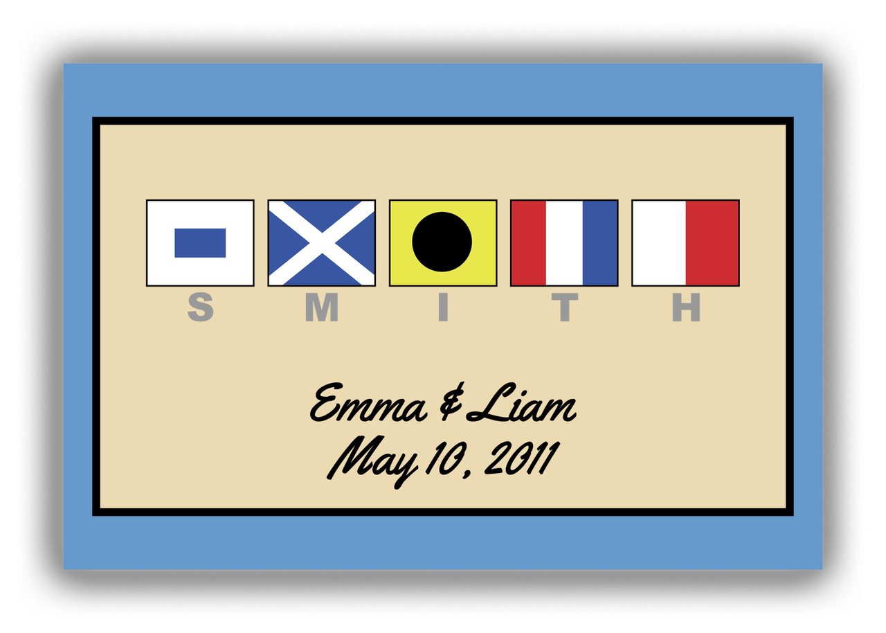 Personalized Nautical Flags Canvas Wrap & Photo Print III - Blue and Tan - Flags with Grey Letters - Front View
