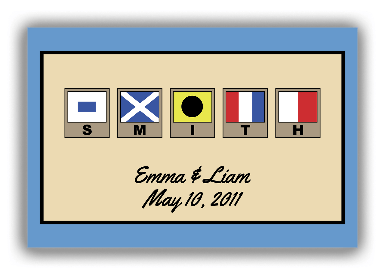 Personalized Nautical Flags Canvas Wrap & Photo Print III - Blue and Tan - Flags with Light Brown Frames - Front View