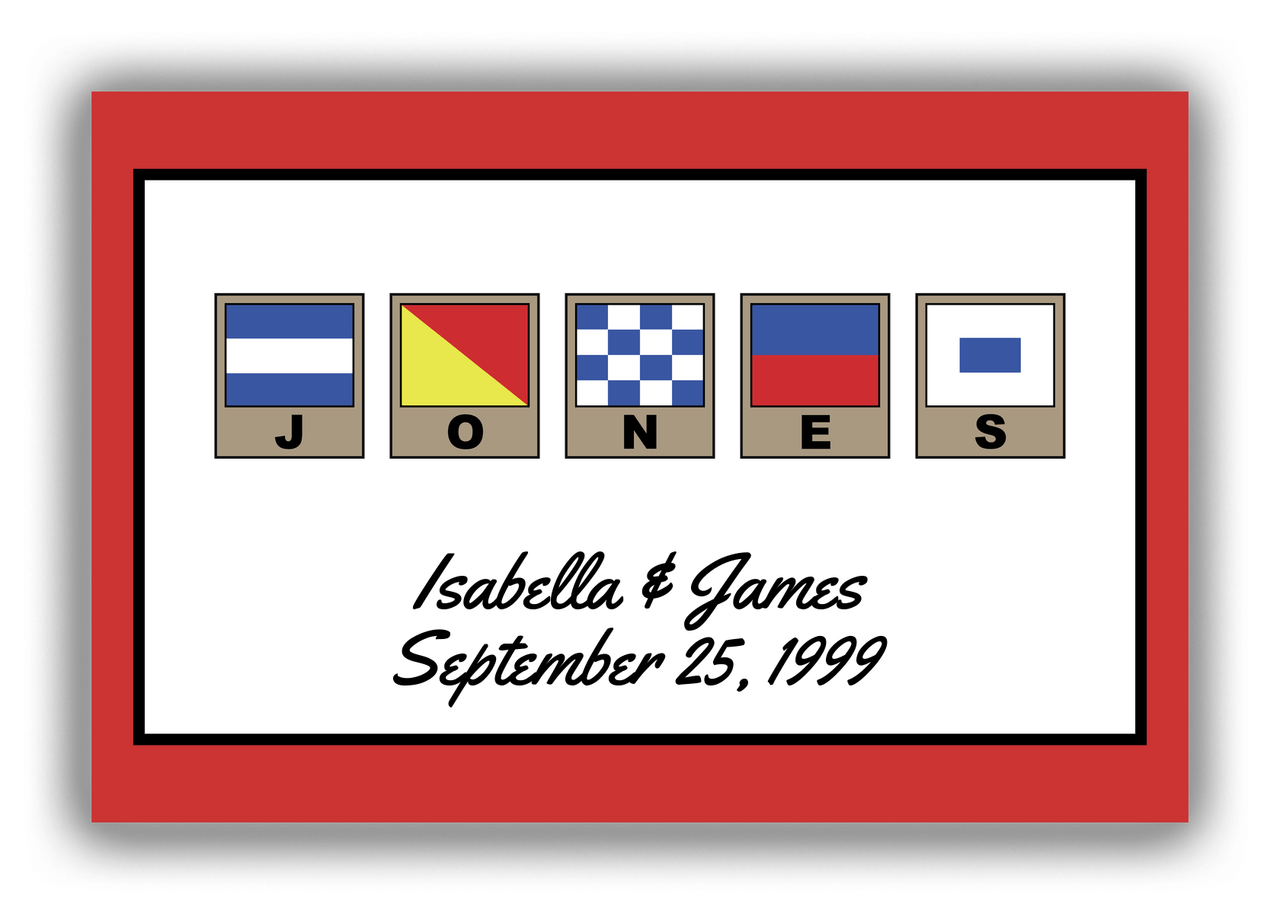 Personalized Nautical Flags Canvas Wrap & Photo Print III - Red and Black - Flags with Light Brown Frames - Front View