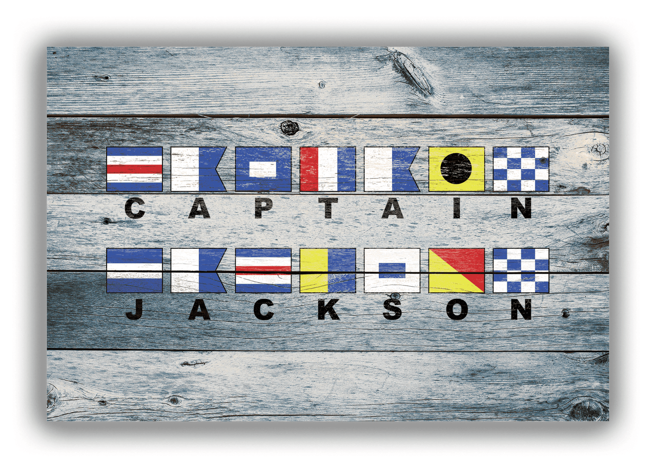 Personalized Nautical Flags Wood Grain Canvas Wrap & Photo Print - Blue Wash Wood - Front View