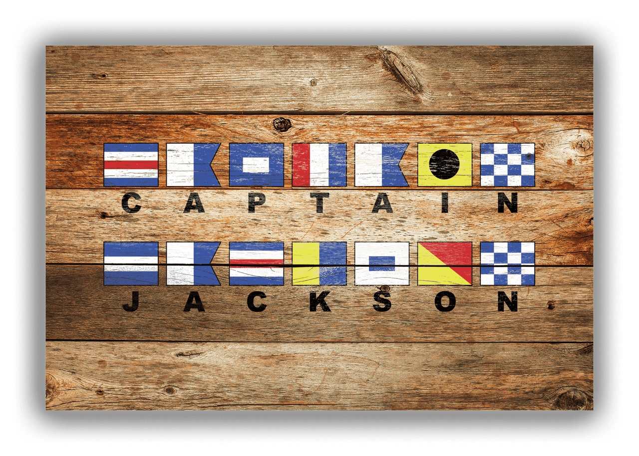 Personalized Nautical Flags Wood Grain Canvas Wrap & Photo Print - Antique Oak Wood - Front View