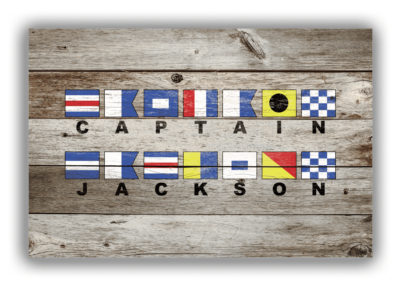 Personalized Nautical Flags Wood Grain Canvas Wrap & Photo Print - Old Grey Wood - Front View
