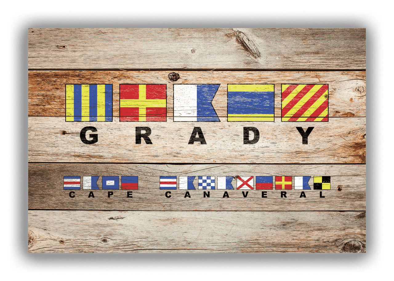 Personalized Nautical Flags Wood Grain Canvas Wrap & Photo Print - Two Text Areas - Natural Wood - Front View
