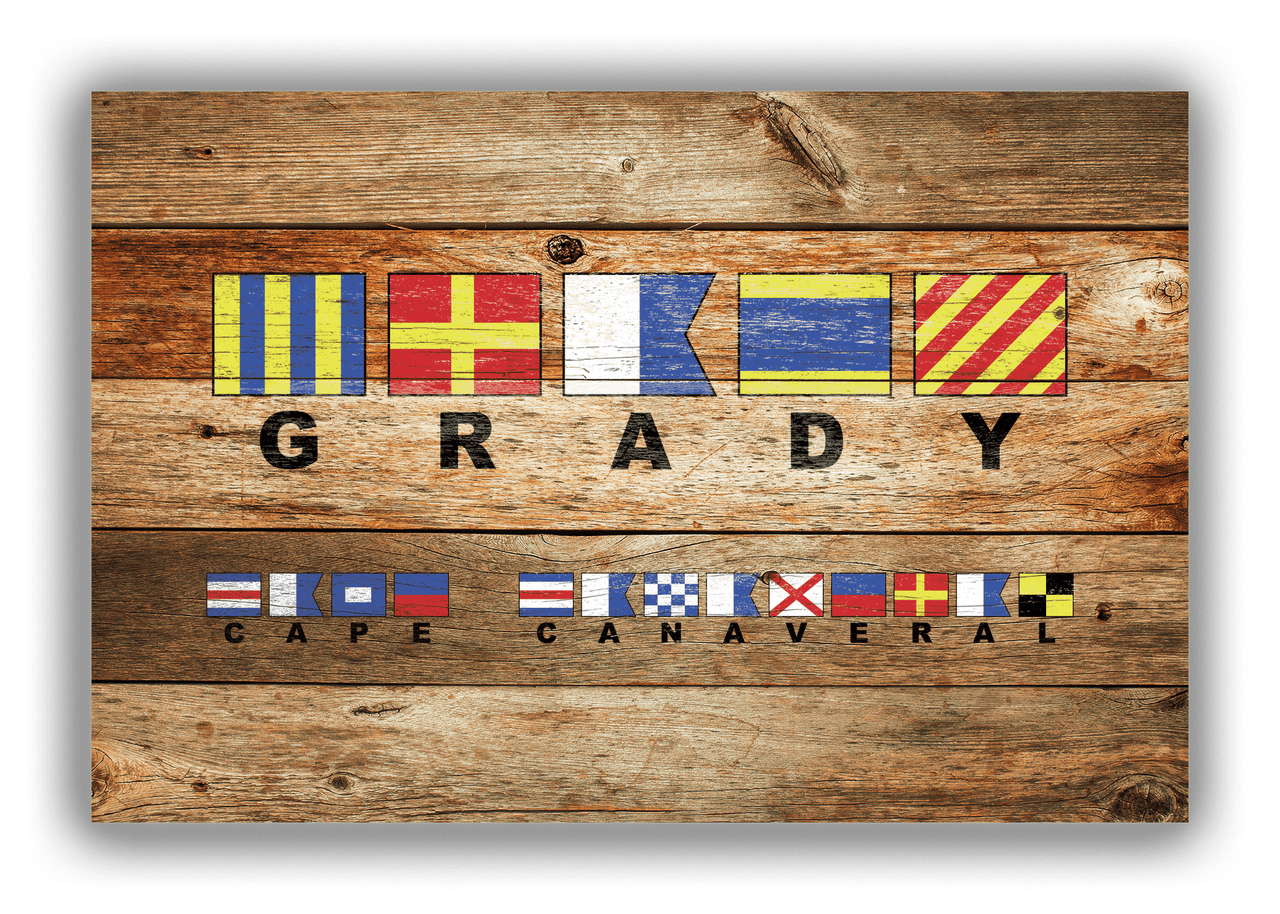 Personalized Nautical Flags Wood Grain Canvas Wrap & Photo Print - Two Text Areas - Antique Oak Wood - Front View