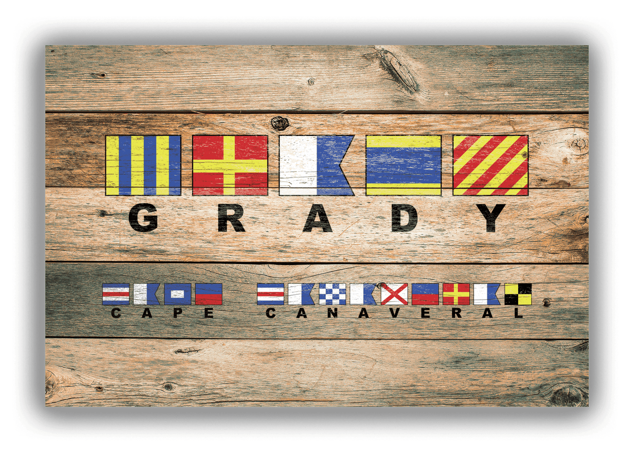 Personalized Nautical Flags Wood Grain Canvas Wrap & Photo Print - Two Text Areas - Patina Wood - Front View