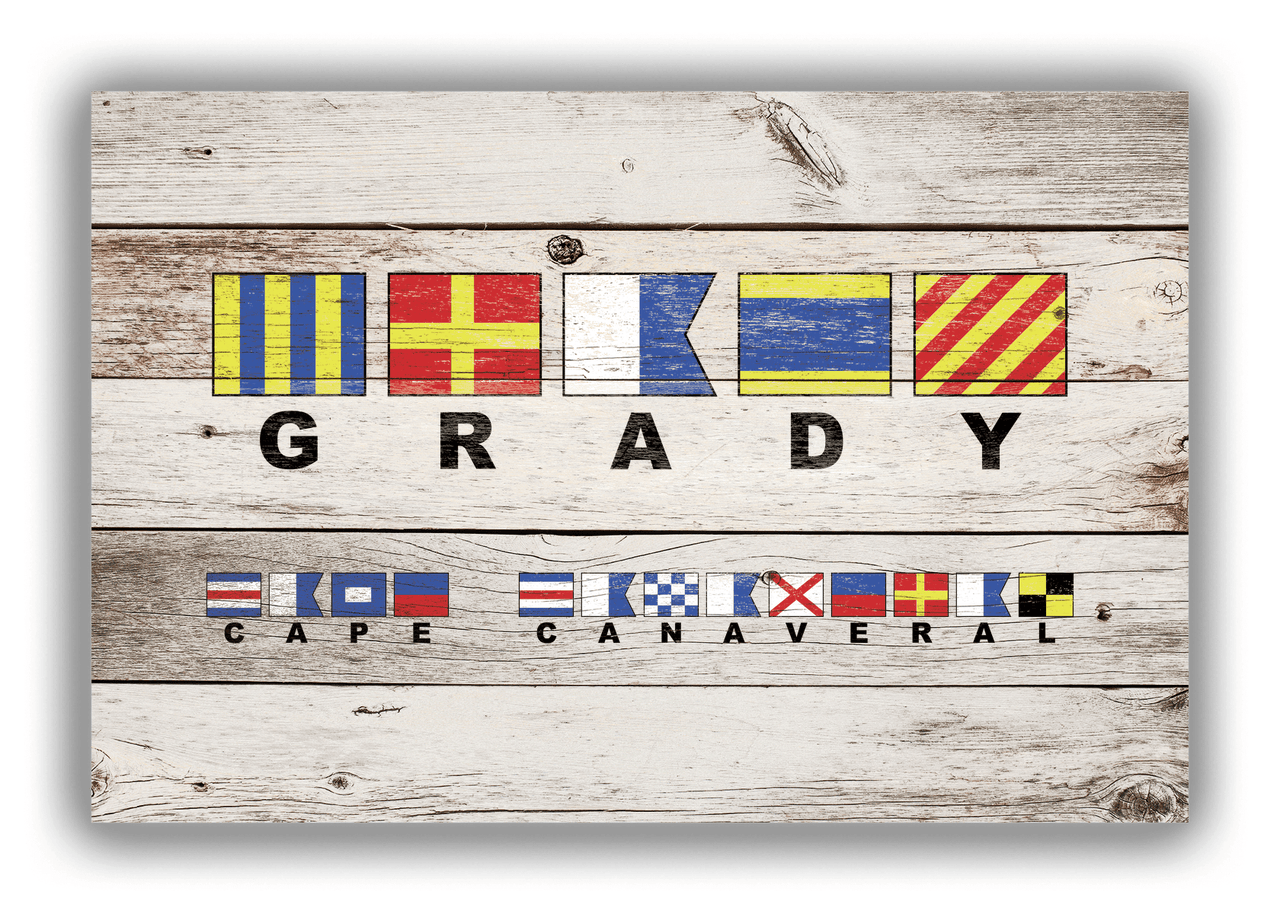 Personalized Nautical Flags Wood Grain Canvas Wrap & Photo Print - Two Text Areas - Whitewash Wood - Front View
