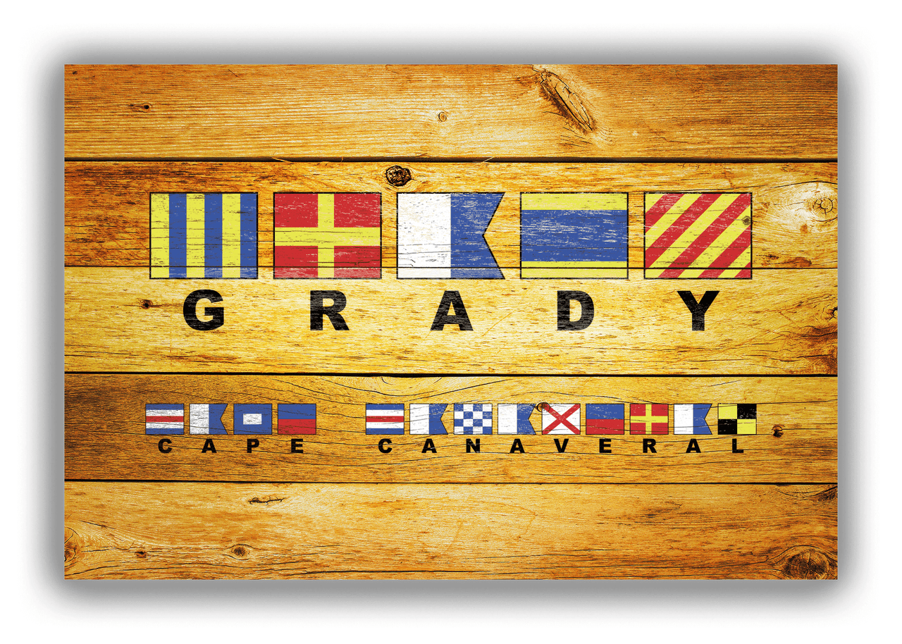 Personalized Nautical Flags Wood Grain Canvas Wrap & Photo Print - Two Text Areas - Sunburst Wood - Front View