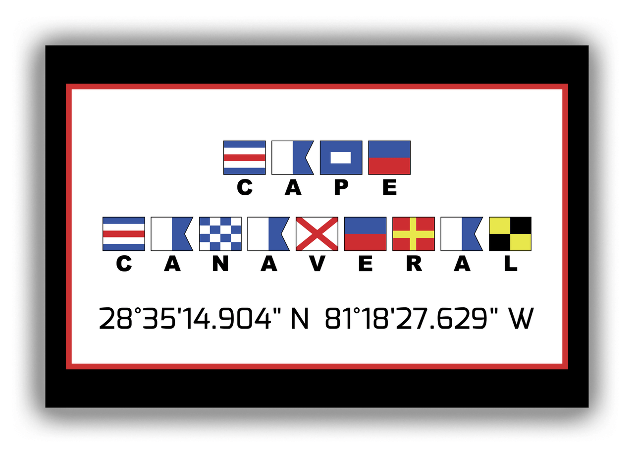 Personalized Nautical Flags Canvas Wrap & Photo Print - Latitude and Longitude - Black and Red - Cape Canaveral - Front View