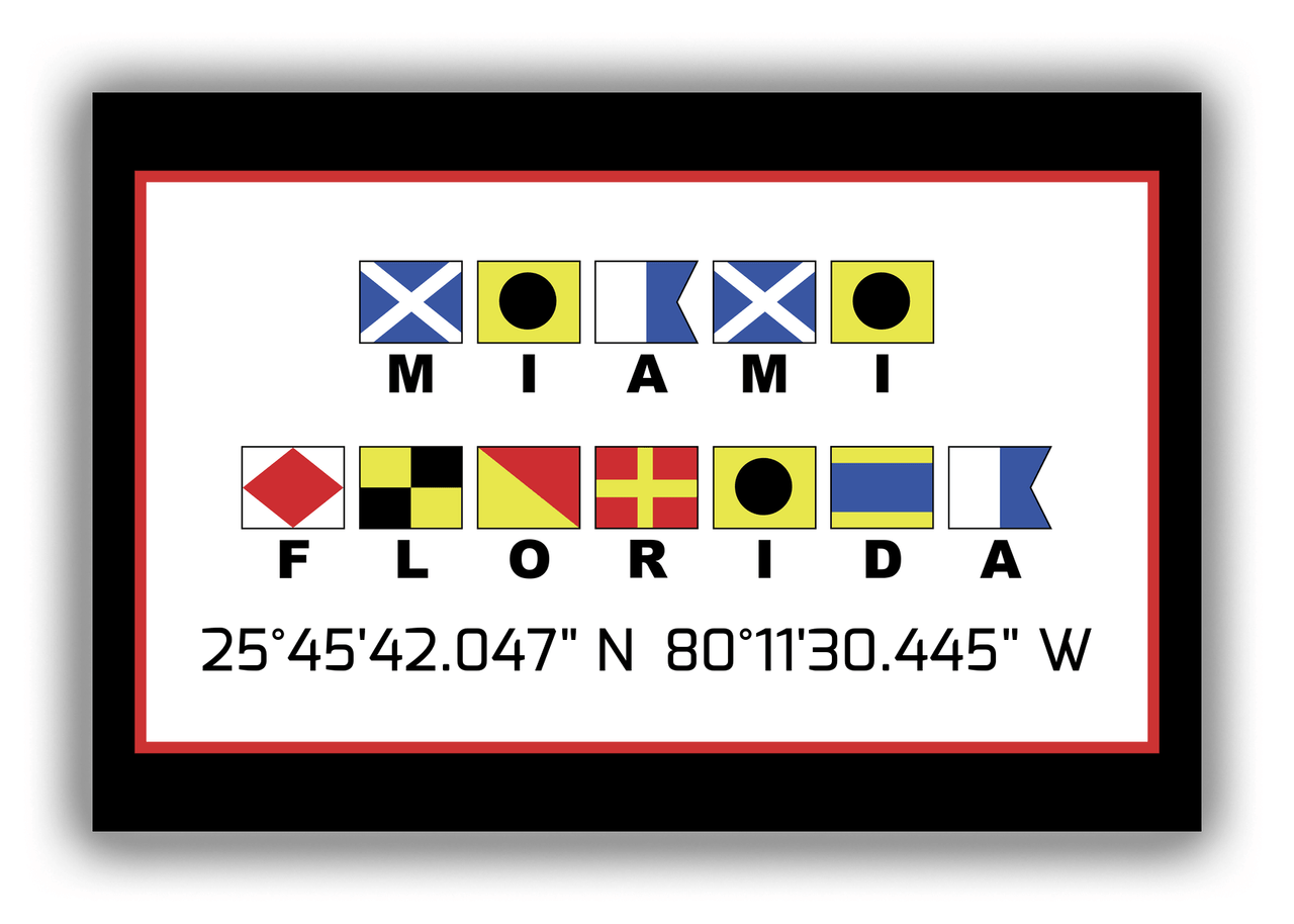 Personalized Nautical Flags Canvas Wrap & Photo Print - Latitude and Longitude - Black and Red - Miami - Front View