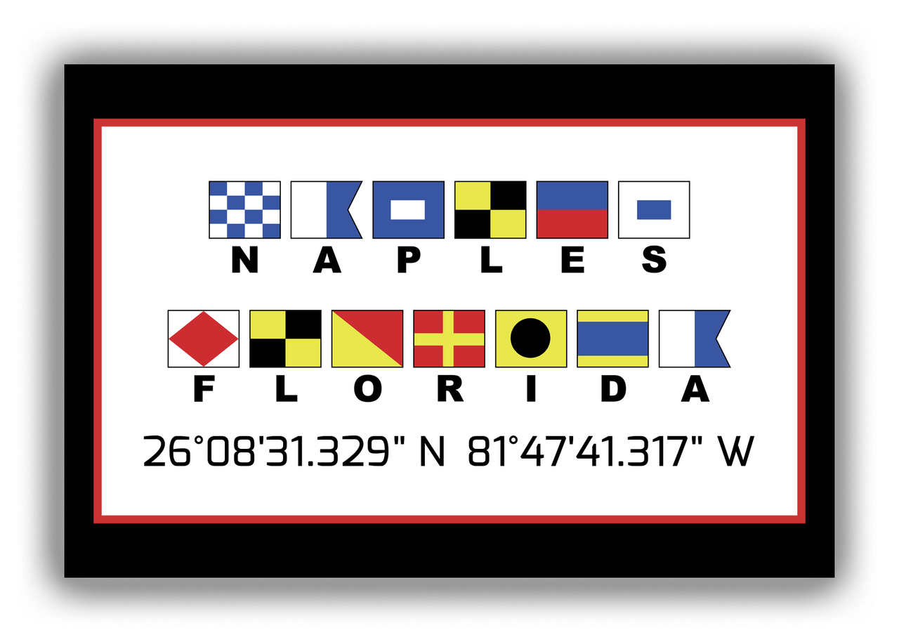 Personalized Nautical Flags Canvas Wrap & Photo Print - Latitude and Longitude - Black and Red - Naples - Front View