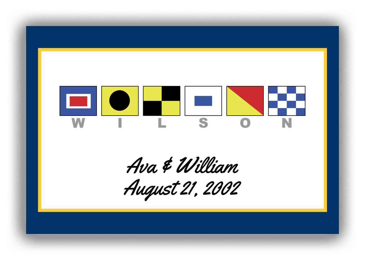 Personalized Nautical Flags Canvas Wrap & Photo Print III - Navy and Yellow - Flags with Grey Letters - Front View