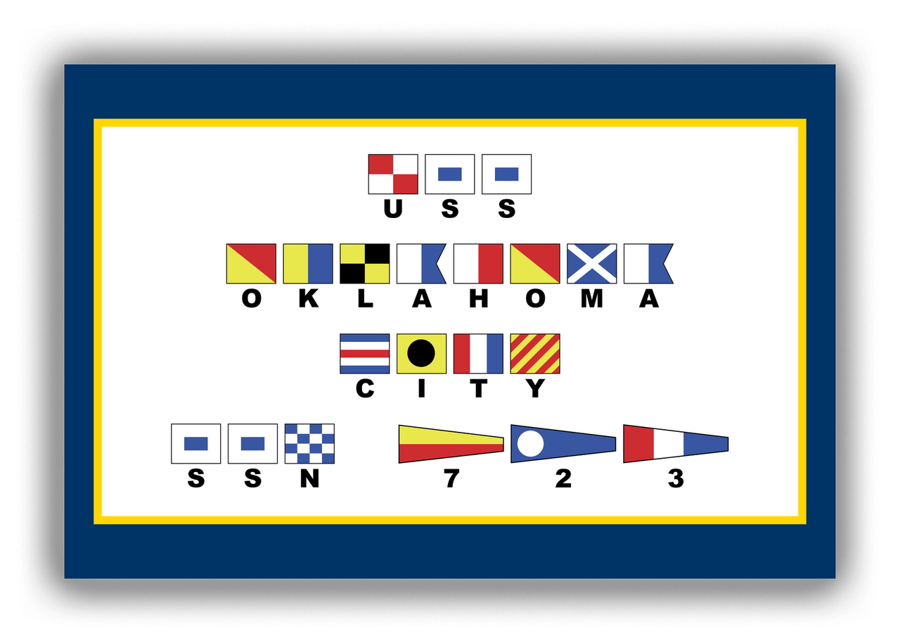 Personalized Nautical Flags Canvas Wrap & Photo Print - Navy Blue and Gold - Flags with Large Letters - Multi-Line - Front View