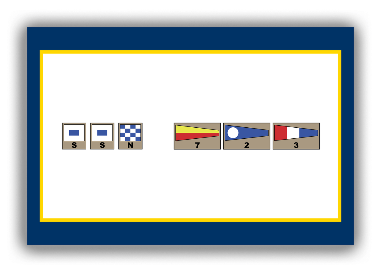 Personalized Nautical Flags Canvas Wrap & Photo Print - Navy Blue and Gold - Flags with Light Brown Frames - Front View