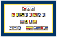 Thumbnail for Personalized Nautical Flags Placemat - Navy Blue and Gold - Flags with Light Brown Frames -  View