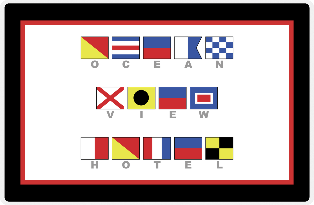 Personalized Nautical Flags Placemat - Black and Red - Flags with Grey Letters -  View