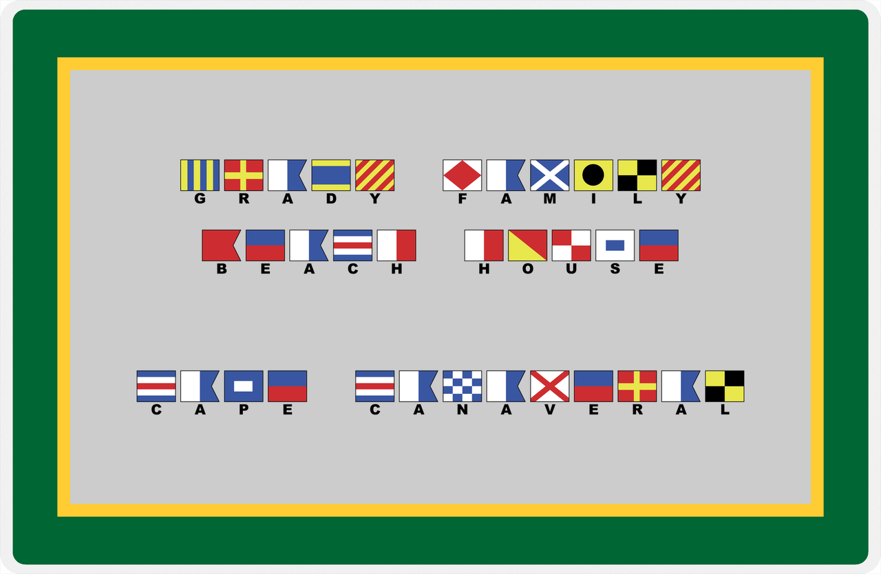 Personalized Nautical Flags Placemat - Green and Gold - Flags with Small Letters -  View