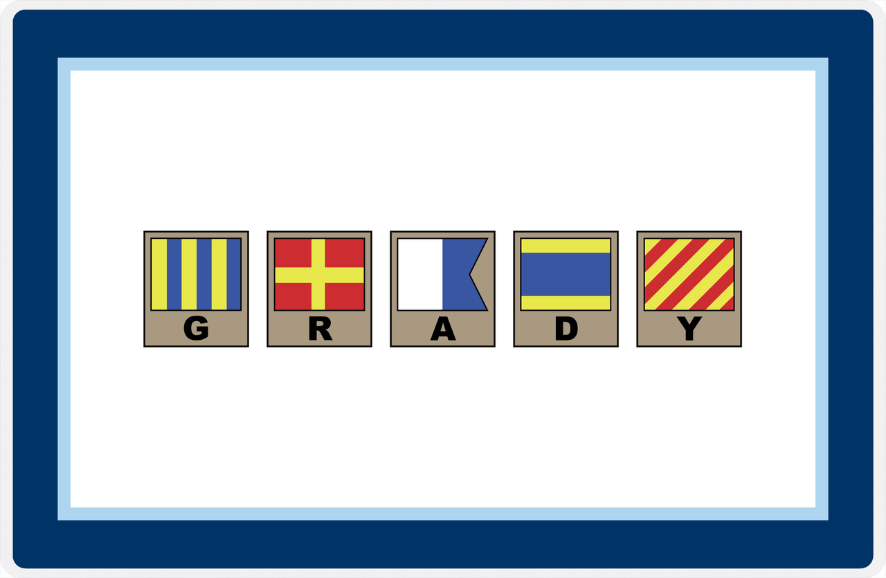 Personalized Nautical Flags Placemat - Navy and Blue - Flags with Light Brown Frames -  View