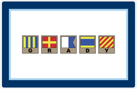 Thumbnail for Personalized Nautical Flags Placemat - Navy and Blue - Flags with Light Brown Frames -  View