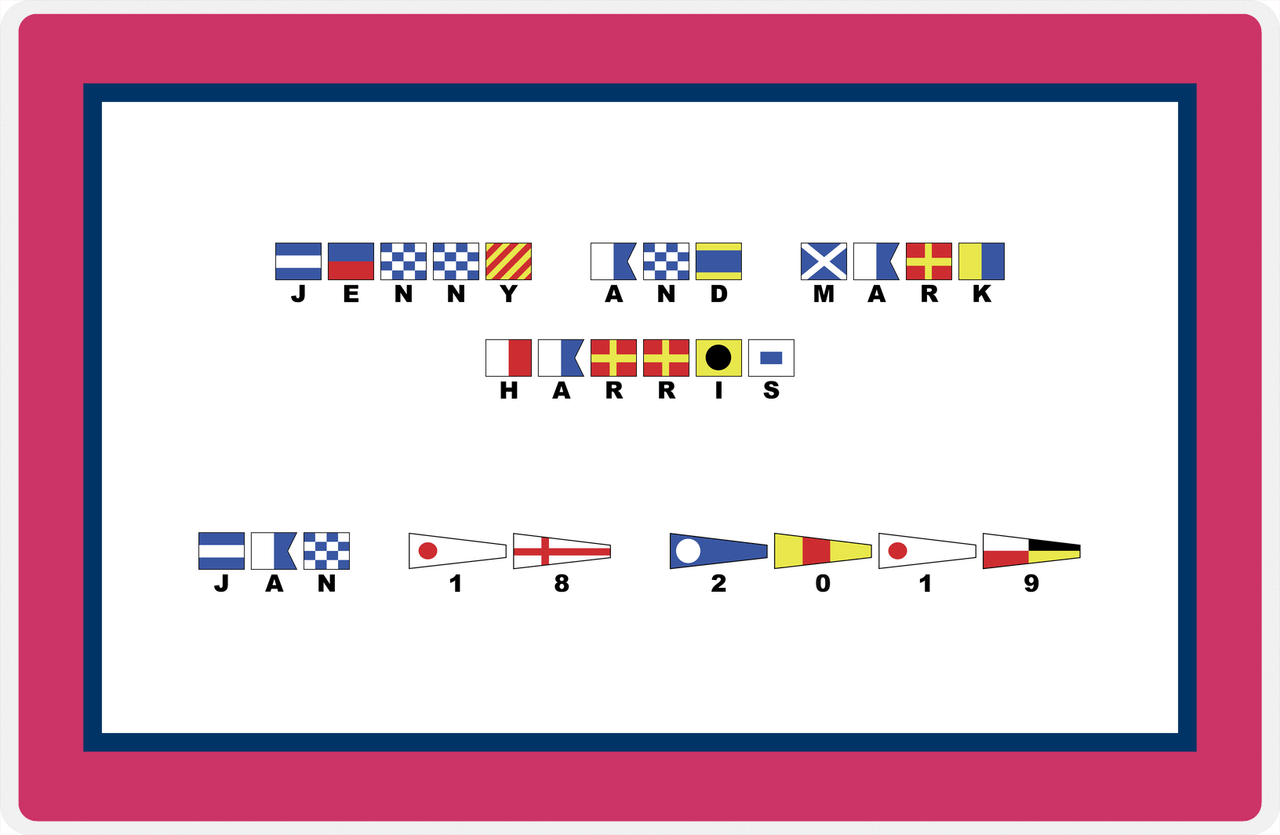 Personalized Nautical Flags Placemat - Pink and Blue - Flags with Large Letters -  View