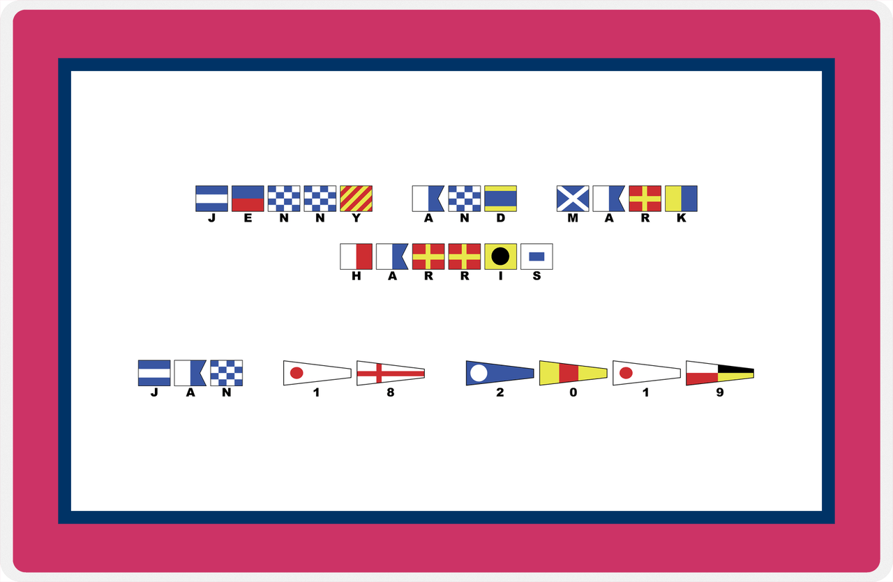 Personalized Nautical Flags Placemat - Pink and Blue - Flags with Small Letters -  View