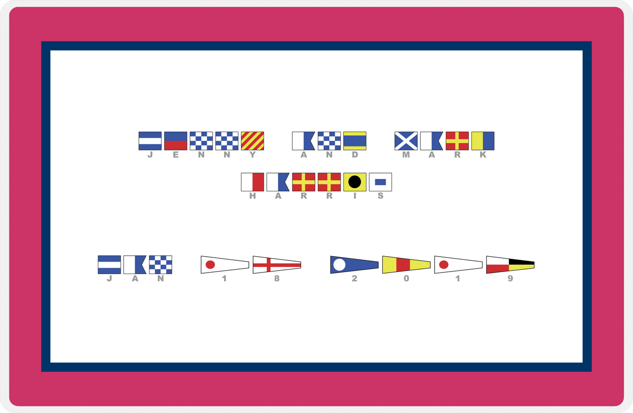 Personalized Nautical Flags Placemat - Pink and Blue - Flags with Grey Letters -  View