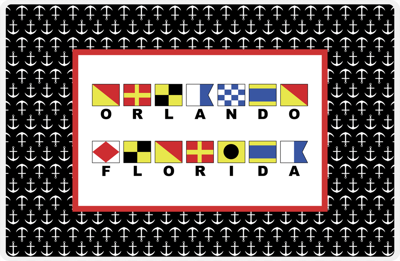 Personalized Nautical Flags Placemat with Anchors - Black and Red - Flags with Large Letters -  View