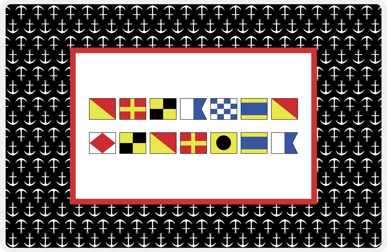 Personalized Nautical Flags Placemat with Anchors - Black and Red - Flags without Letters -  View