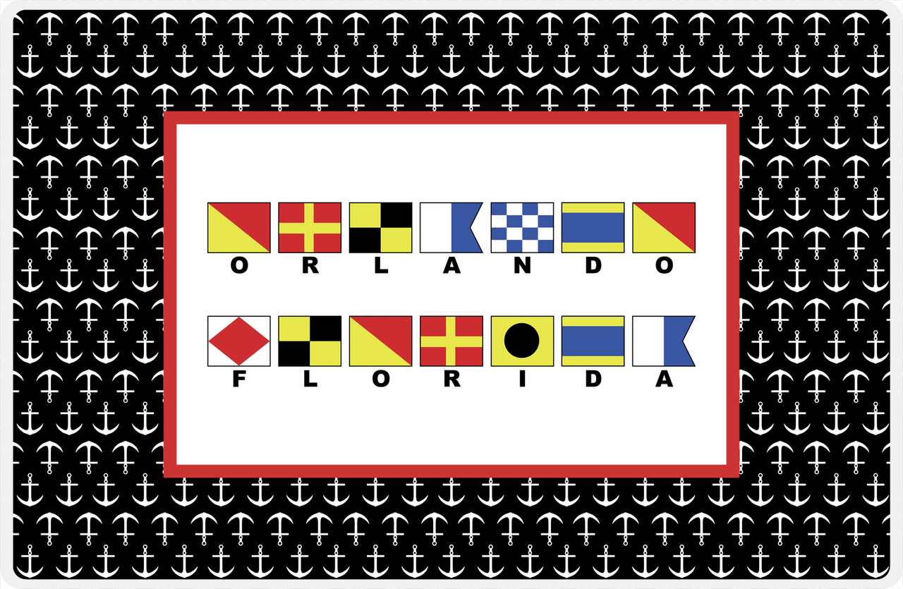 Personalized Nautical Flags Placemat with Anchors - Black and Red - Flags with Small Letters -  View