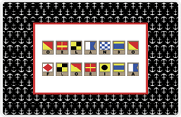 Thumbnail for Personalized Nautical Flags Placemat with Anchors - Black and Red - Flags with Light Brown Frames -  View