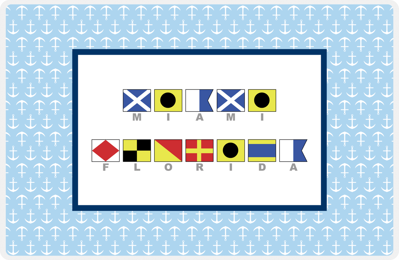 Personalized Nautical Flags Placemat with Anchors - Blue and Navy - Flags with Grey Letters -  View