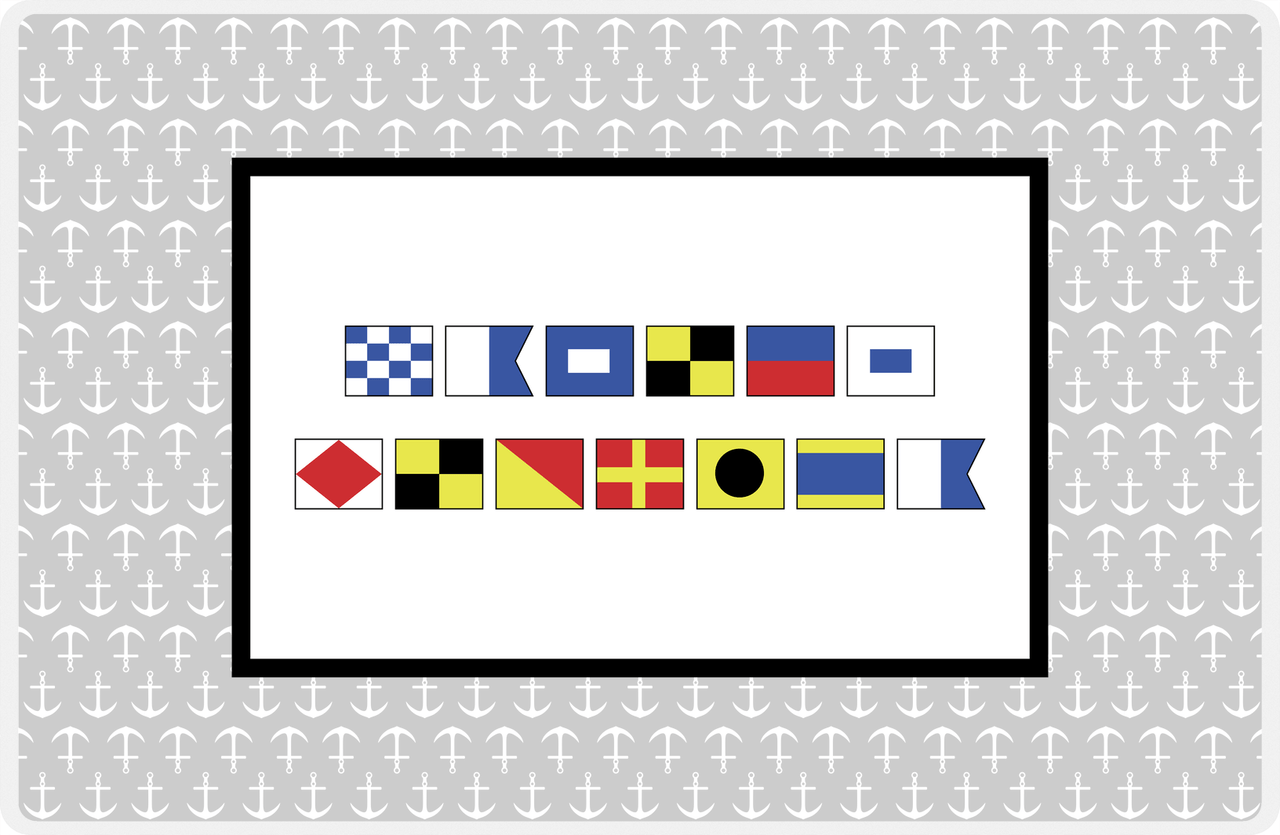 Personalized Nautical Flags Placemat with Anchors - Grey and Black - Flags without Letters -  View