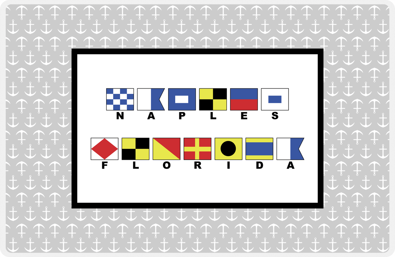 Personalized Nautical Flags Placemat with Anchors - Grey and Black - Flags with Small Letters -  View