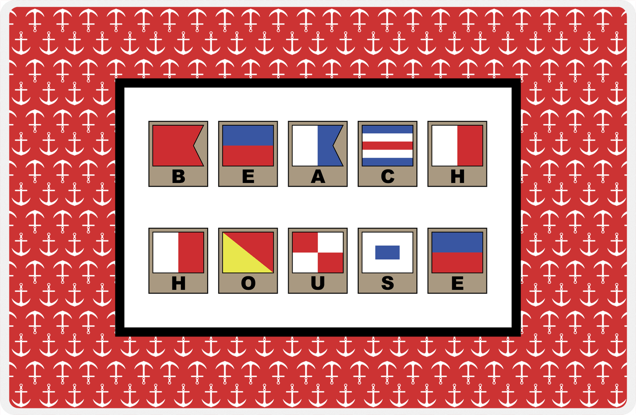 Personalized Nautical Flags Placemat with Anchors - Red and Black - Flags with Light Brown Frames -  View