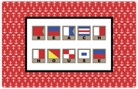 Thumbnail for Personalized Nautical Flags Placemat with Anchors - Red and Black - Flags with Light Brown Frames -  View