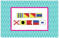 Thumbnail for Personalized Nautical Flags Placemat with Anchors - Teal and Pink - Flags without Letters -  View