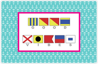 Thumbnail for Personalized Nautical Flags Placemat with Anchors - Teal and Pink - Flags with Grey Letters -  View