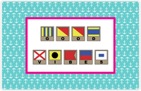 Thumbnail for Personalized Nautical Flags Placemat with Anchors - Teal and Pink - Flags with Light Brown Frames -  View