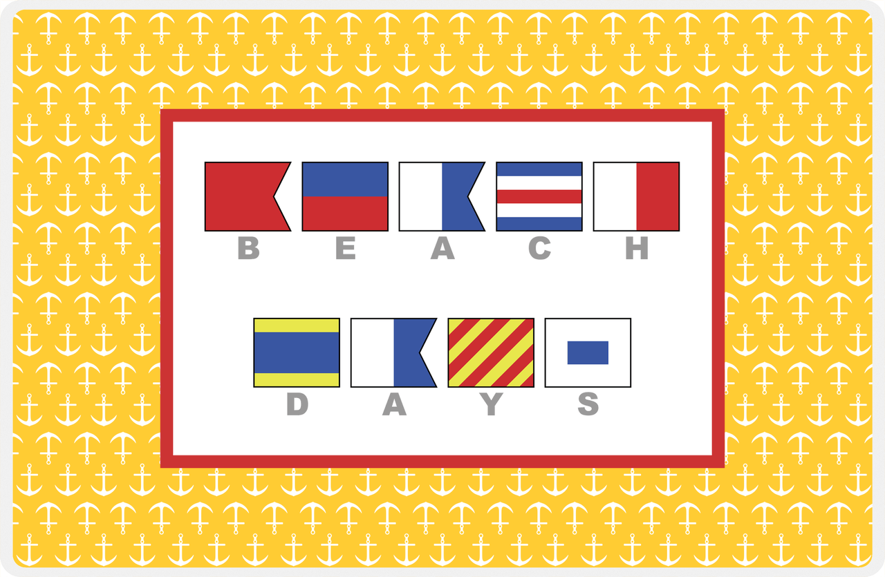 Personalized Nautical Flags Placemat with Anchors - Yellow and Red - Flags with Grey Letters -  View