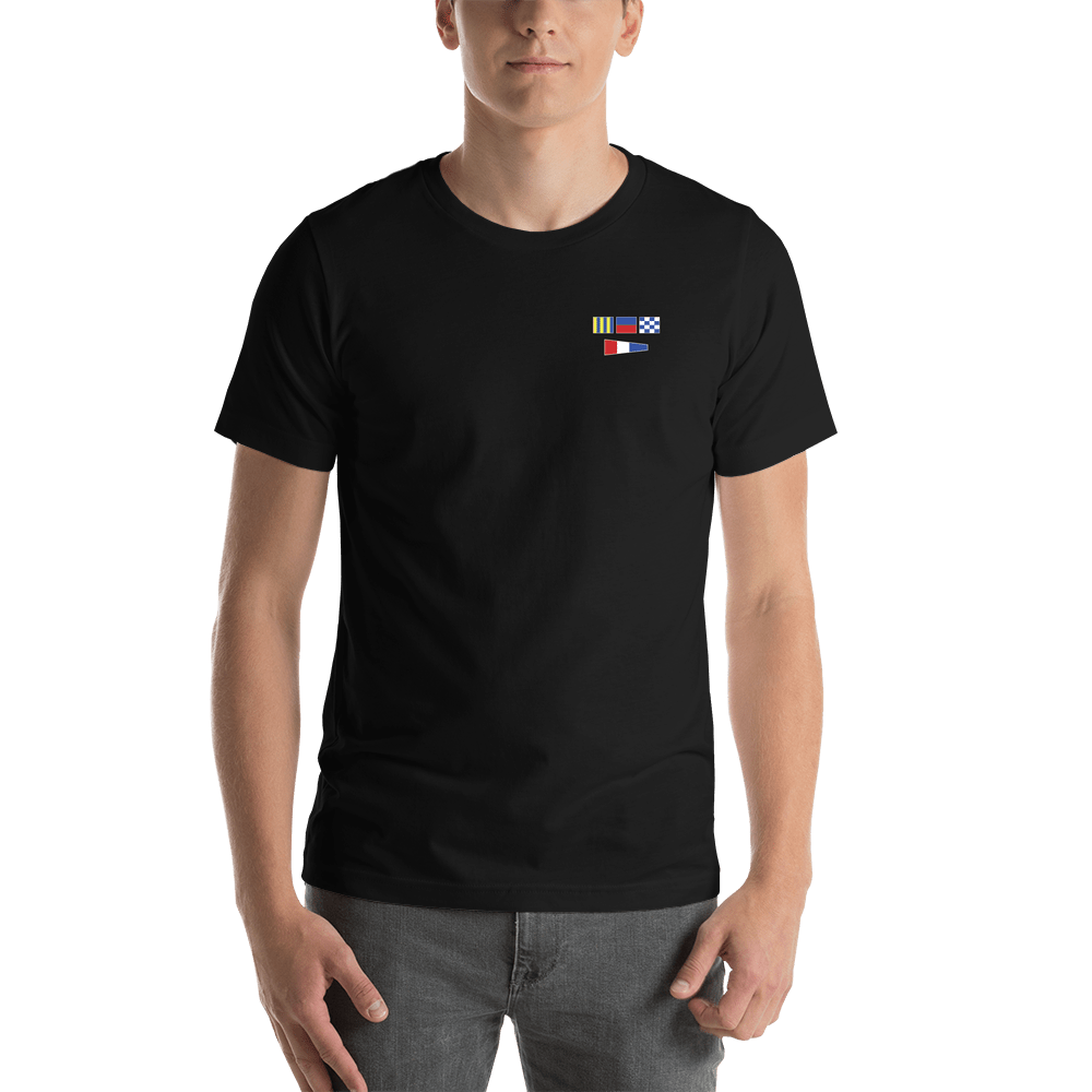 Personalized Nautical Flags T-Shirt - Black - Small Logo-Area Text - Shirt View