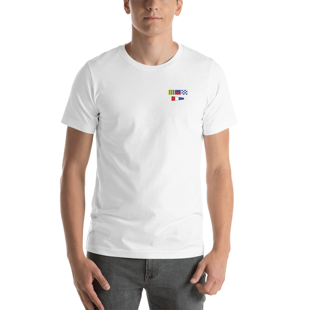 Personalized Nautical Flags T-Shirt - White - Small Logo-Area Text - Shirt View