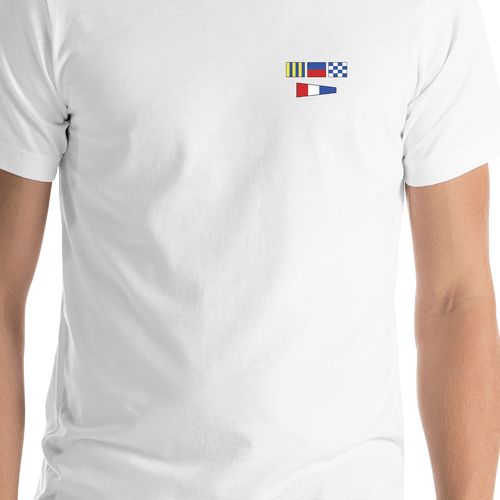 Personalized Nautical Flags T-Shirt - White - Small Logo-Area Text - Shirt Close-Up View