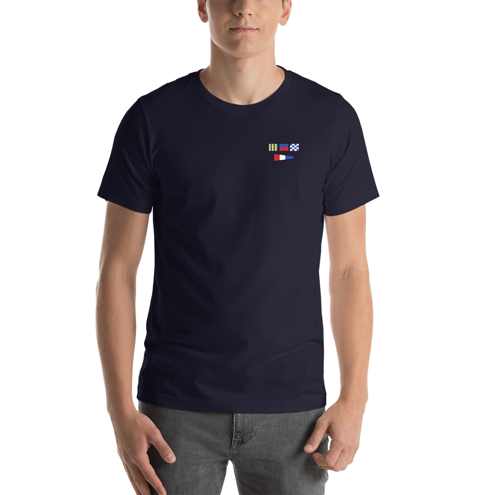 Personalized Nautical Flags T-Shirt - Navy - Small Logo-Area Text - Shirt View