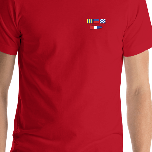 Personalized Nautical Flags T-Shirt - Red - Small Logo-Area Text - Shirt Close-Up View
