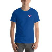Thumbnail for Personalized Nautical Flags T-Shirt - Royal Blue - Small Logo-Area Text - Shirt View