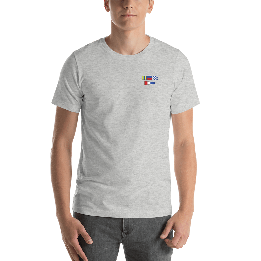 Personalized Nautical Flags T-Shirt - Grey - Small Logo-Area Text - Shirt View