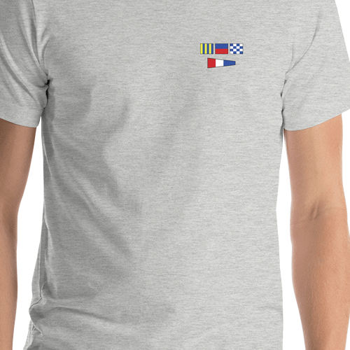 Personalized Nautical Flags T-Shirt - Grey - Small Logo-Area Text - Shirt Close-Up View