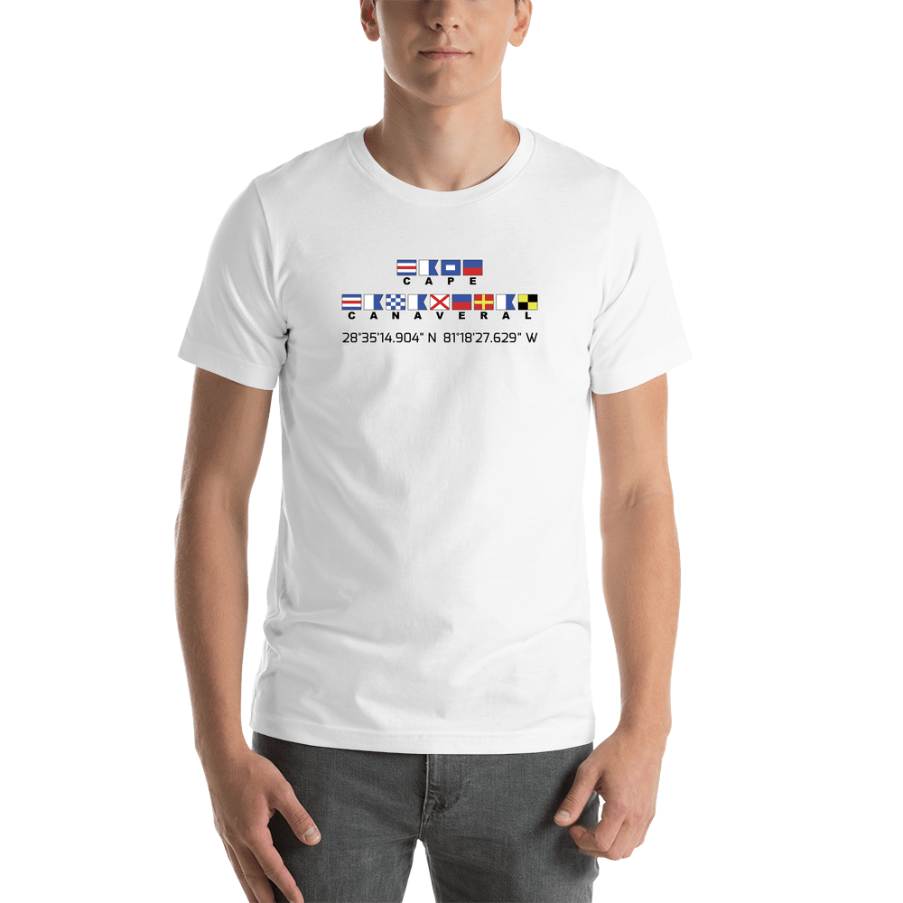 Personalized Nautical Flags T-Shirt - White - Latitude and Longitude - Shirt View