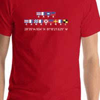 Thumbnail for Personalized Nautical Flags T-Shirt - Red - Latitude and Longitude - Shirt Close-Up View
